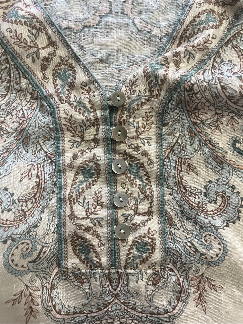 J. Jill Bohemian 3/4 Length Sleeve V-Neck 100% Linen Blouse Top Medium Petite - Picture 4 of 8